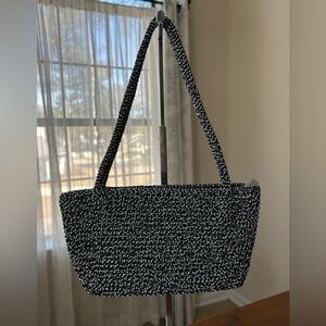 The Sak Elliott Lucca Black White Crochet Shoulder Bag Tweed Boho
